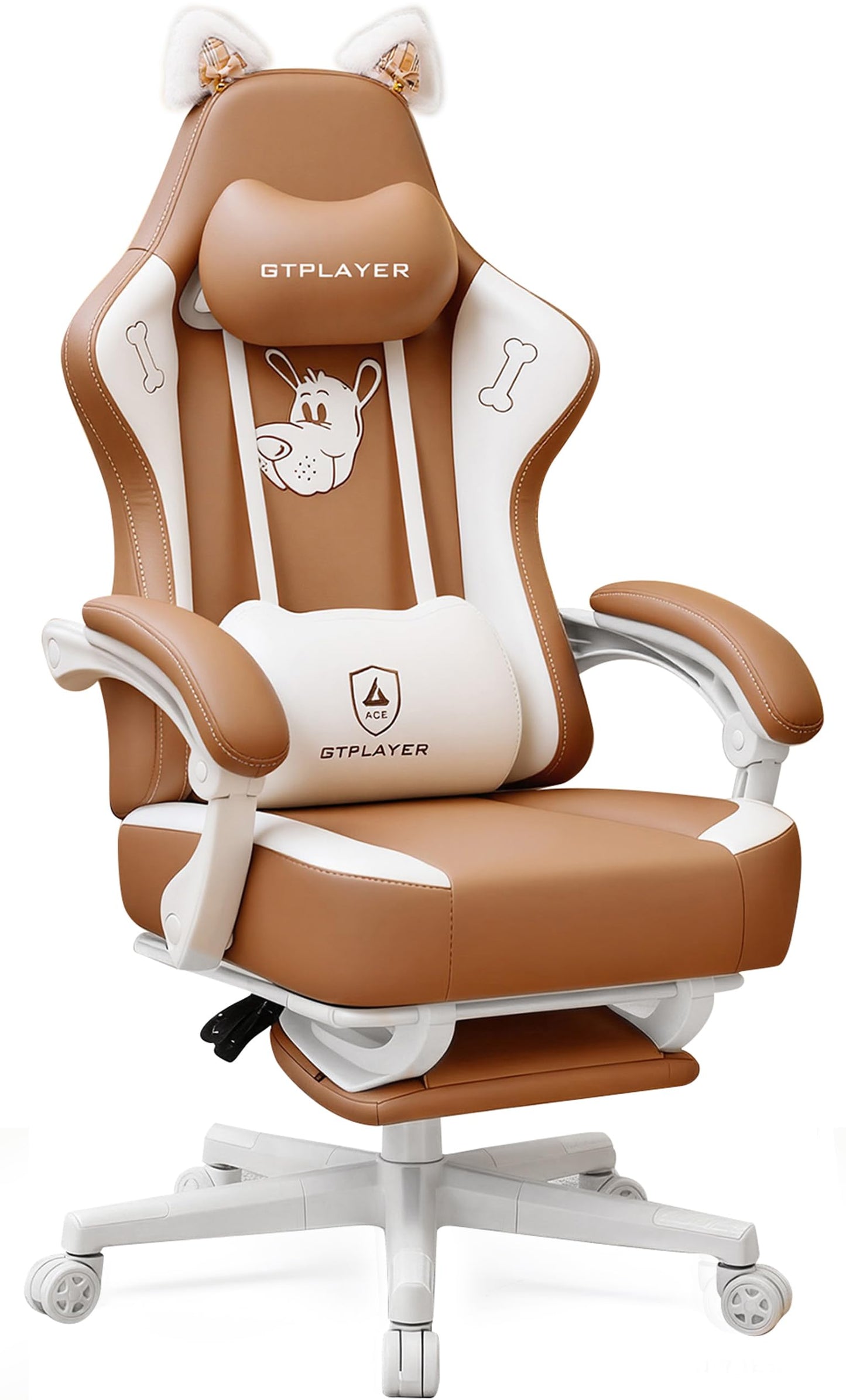 GTPOFFICE Gaming Chair Cute with Cat Ears, Ergonomic Computer Chair with Footrest Cat Paw Lumbar Support Comfortable Reclining Game Chair Desk Chair for Adult,Teens, Soft Fabric,Soft-Red