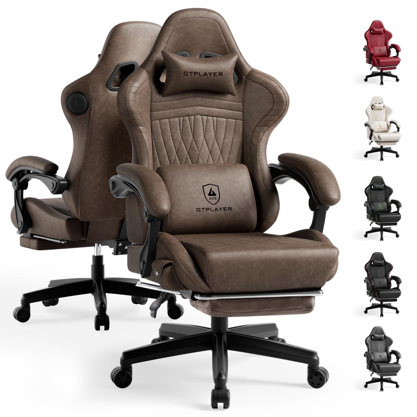 GTPLAYER ACE-PRO Music Gaming Chairs – Built-in Speakers, App Support & Bluetooth Control, Computer Game Chairs with Footrest for Adults, Ergonomic Reclining Silla, Linkage Armrest, Light Brown