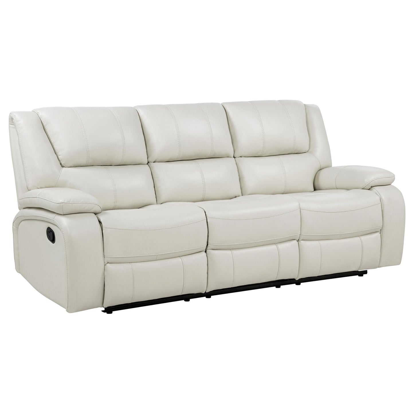 Coaster Home Furnishings - Camila - Wood and Faux Leather - Reclining Sofa with Manual Motion, Padded Pillow Arms, and Channeled Seat - Living Room - White - 610247