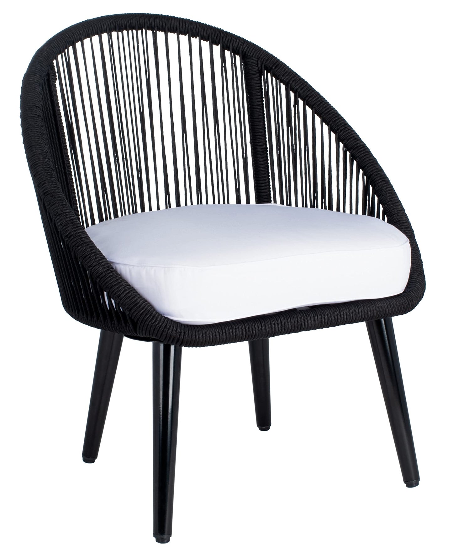 SAFAVIEH Outdoor Collection Halcott Black Rope/White Cushion 4-Piece Conversation Patio Set