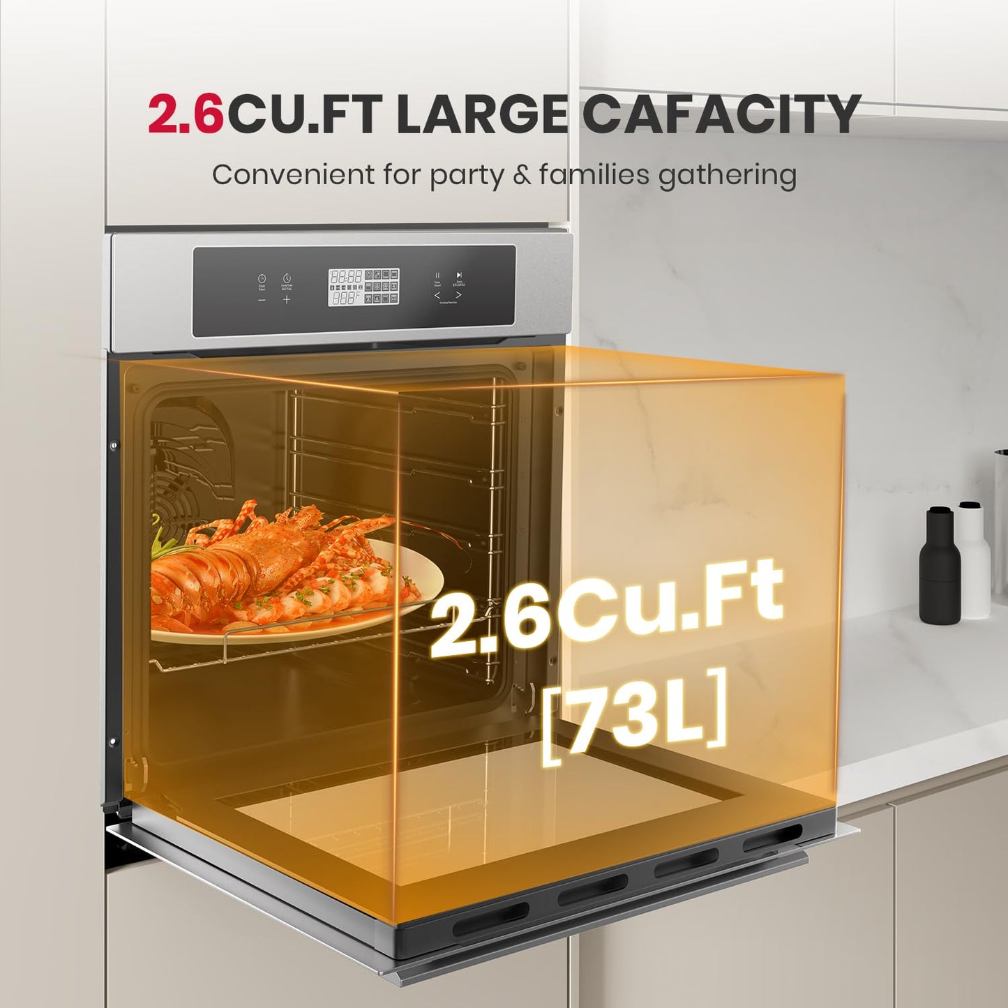 GASLAND 24 Inch Electric Wall Oven, ETL Certified 2.6 Cu.ft Built-in Oven, 11 Cooking Functions, 3D Heating, Convection Wall Oven with Rotisserie, Touch Control, Safety Lock, Stainless Steel