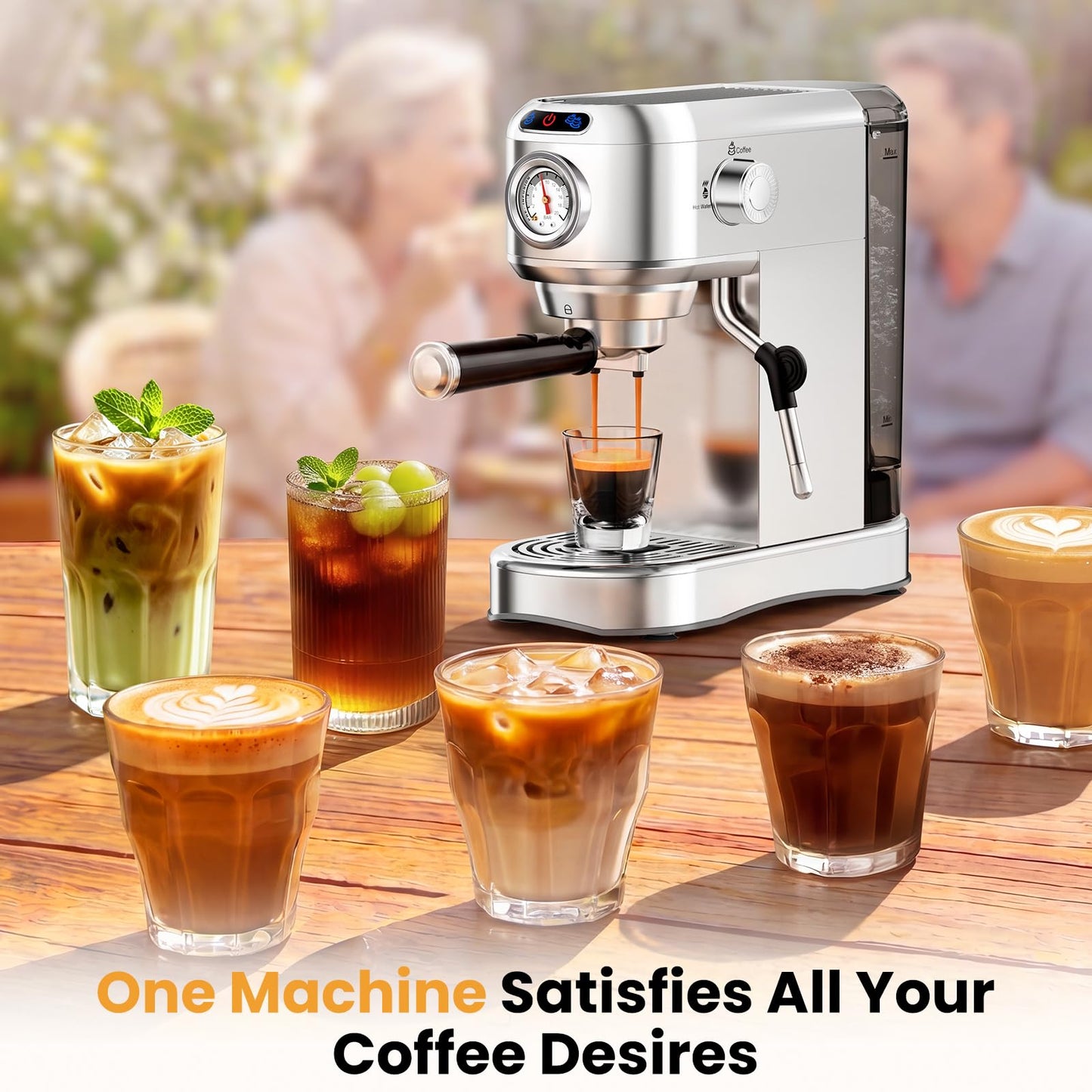 Espresso Machine 20 Bar, Compact Espresso Coffee Machine with Milk Frother, Stainless Steel Coffee Maker with 34oz Removable Water Tank, Cappuccino Machine for Home, Office, Fathers Day Dad Gifts