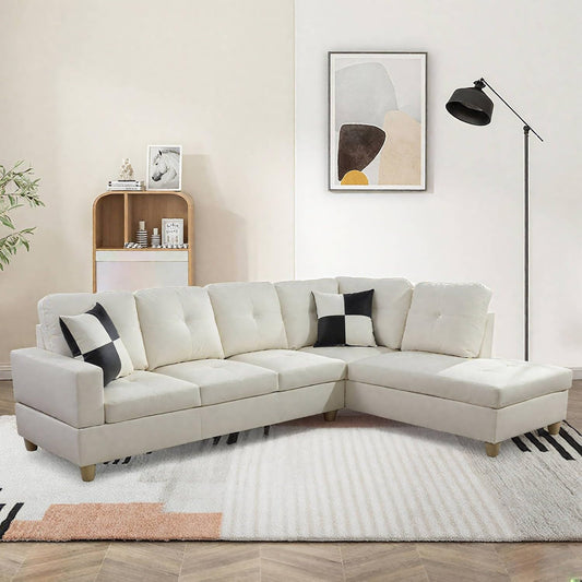 UOCFYK Sectional Sofa Couch with Right Chaise, Faux Leather L Shaped Couches for Living Room, Office, Apartments, Small Space, White