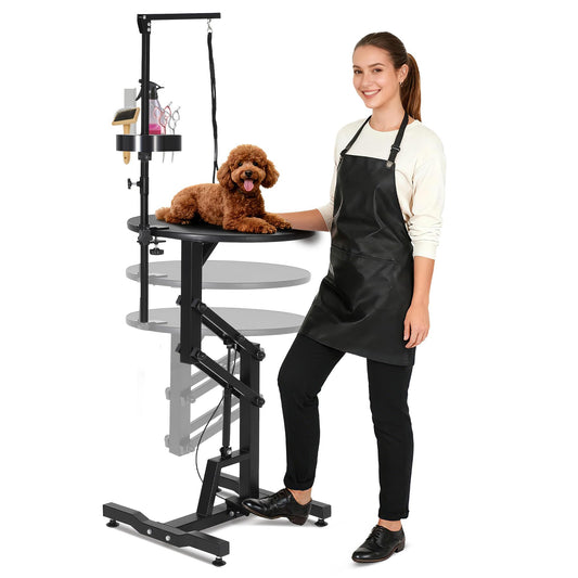 Garvee 24'' Hydraulic Lift Dog Grooming Table, Adjustable Cat Drying Rotating Desktop - Foldable, Adjustable Arm, Portable, Non-Slip Grooming Table for Large Small Dogs at Home, Capacity 250LBS