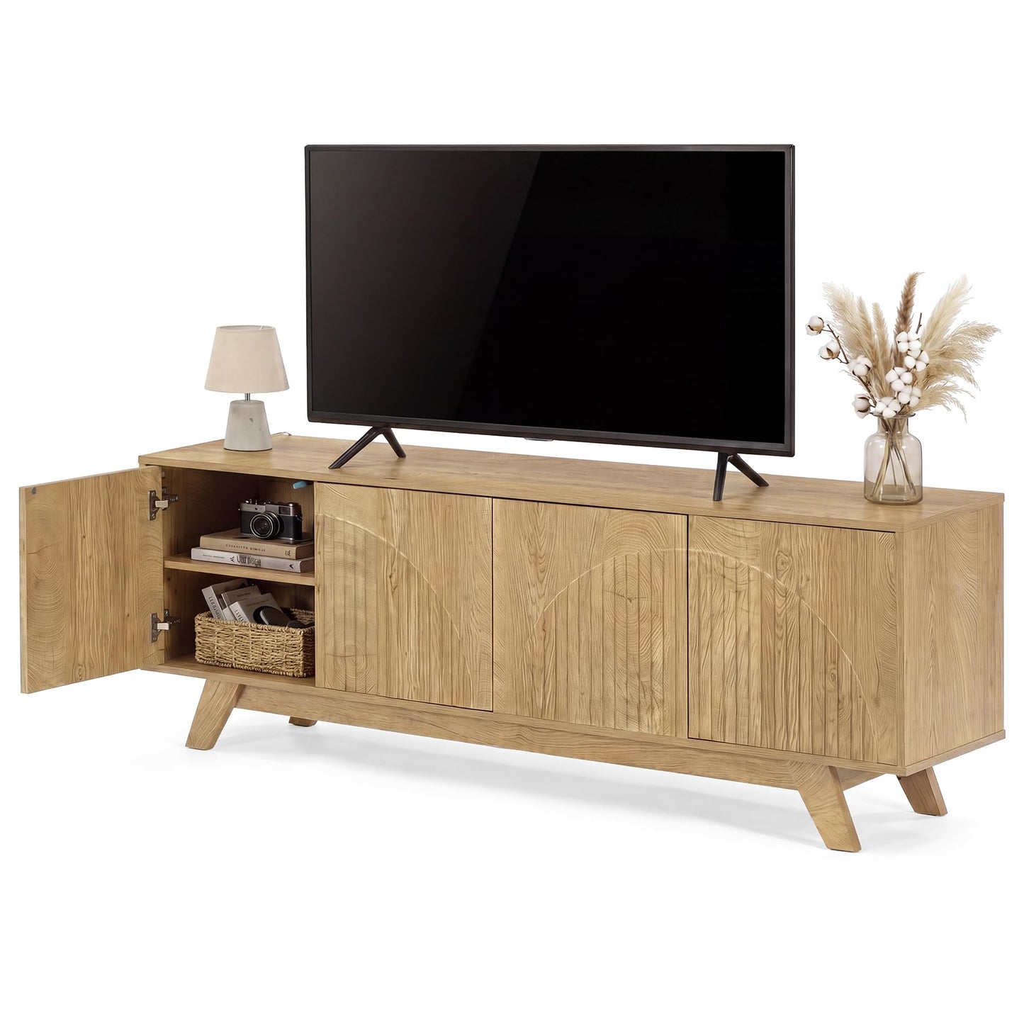LITTLE TREE TV Stand for 55 65 70 Inch TVs, Farmhouse Entertainment Center
