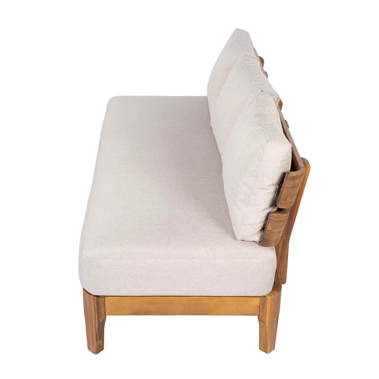 Merax 1 Piece Patio Outdoor Furniture Set, All-Weather Acacia Wood 3-Seater Sofa with Cushions for Porch, Lawn, Backyard, Balcony Teak+ Beige