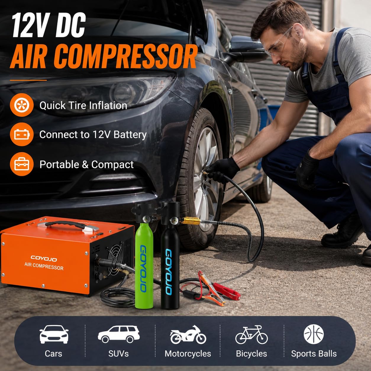 PCP Air Compressor, 4500 PSI/30MPa, Dual Power 12V DC/110V-230V AC, Auto Shut-Off, Portable High Pressure Pump for Airgun Paintball Scuba Tank