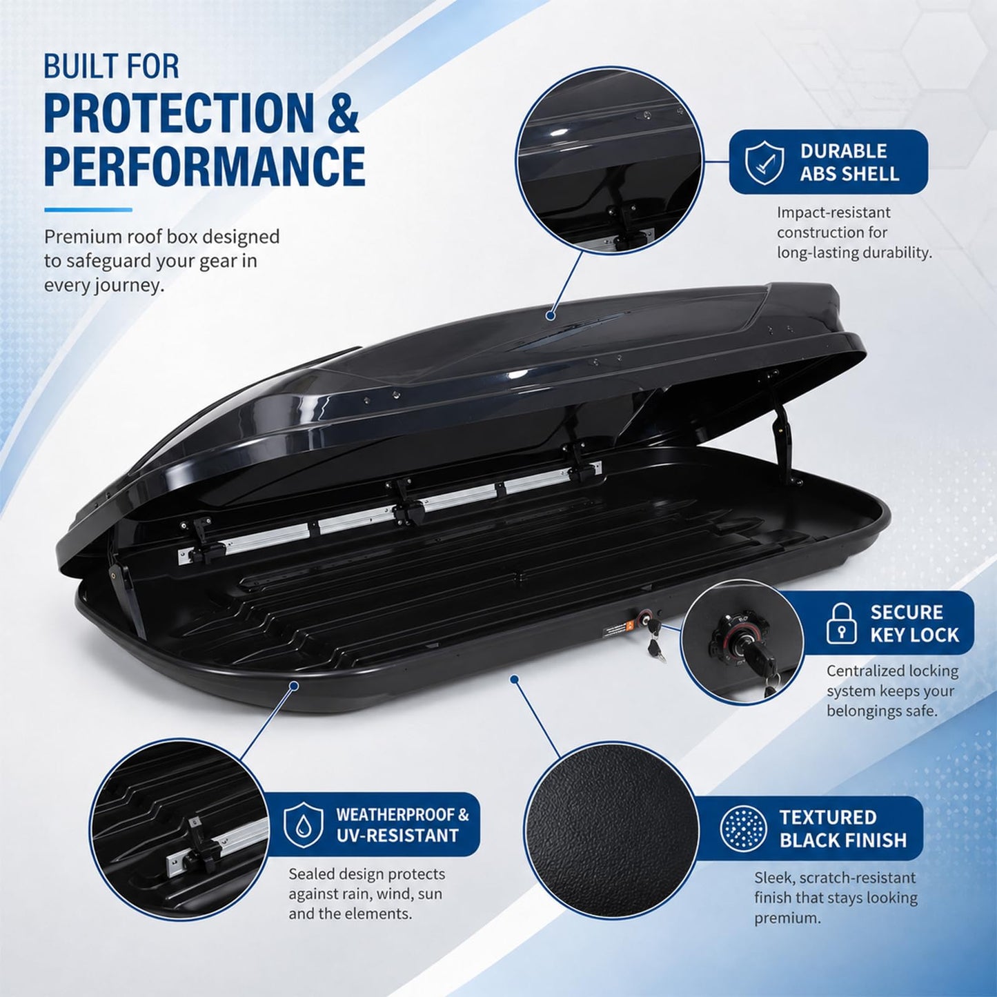 Garvee Rooftop Cargo Box Carrier, 31 Cu ft Hard Shell Rooftop Cargo Carrier - Dual-Side Opening, Universal Car/SUV Fit, Waterproof ABS Material, 165Lbs Capacity w/Secure Straps & Keys