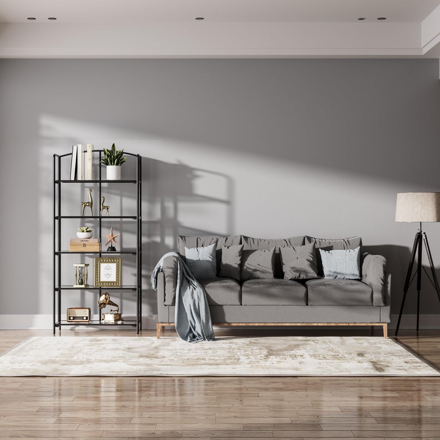 Crofy 5-Tier Wider Foldable Bookshelf, Black Frame & Transparent Shelves