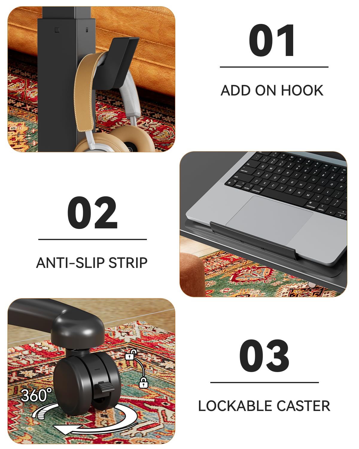 JOY worker Foldable Mobile Standing Desk, Upgraded Height Adjustable Rolling Desk, Max Height 47.6", 90° Tiltable Board & Base, Portable Workstation with Moveable Wheels, Holds Up to 22lbs, Black