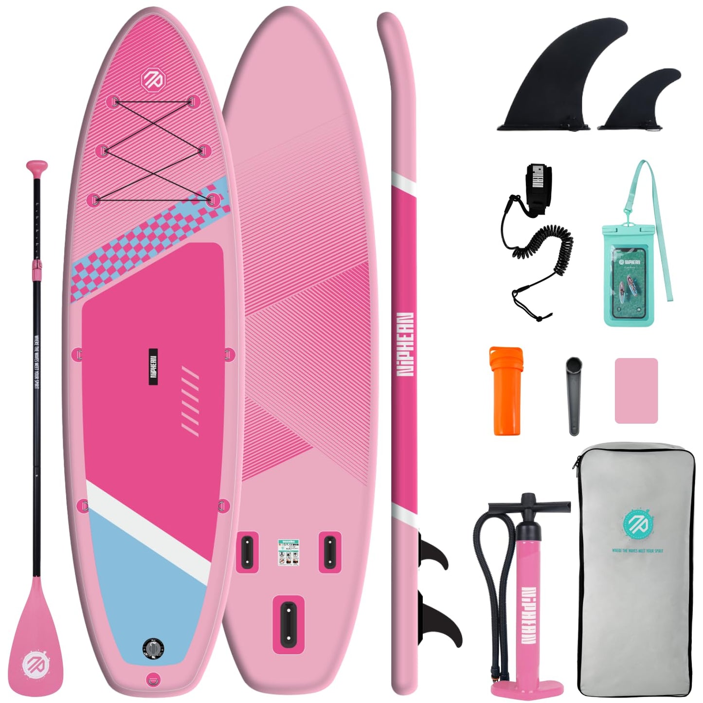 Niphean Inflatable Stand Up Paddle Board with SUP Accessories, Anti-Slip EVA Deck, 10’6’’ Inflatable Paddle Boards for Adults & Youth of All Skill Levels,Pink