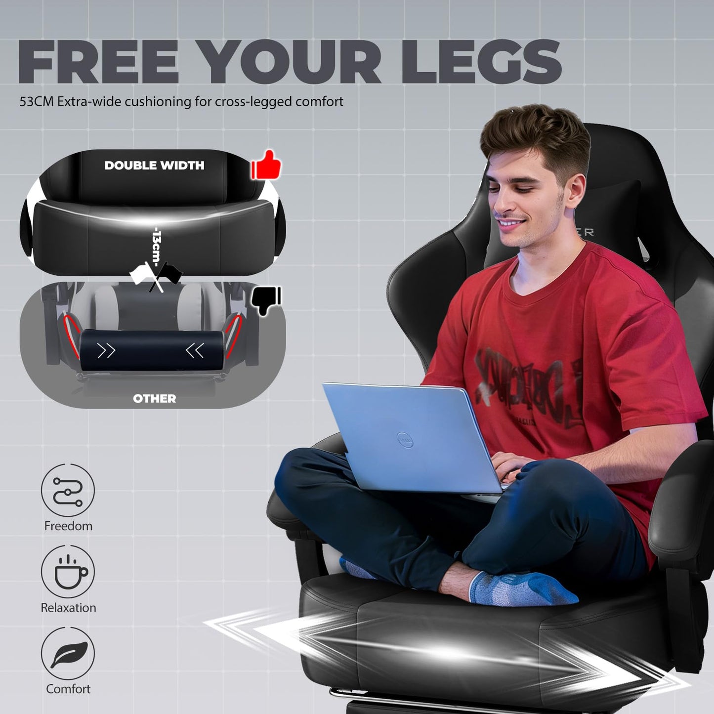 GTPLAYER Big and Tall Gaming Chair 400lbs Heavy Duty Office Chair with Footrest, High Back Pocket Spring Ergonomic Computer Chair for Adults, Wide Cushion with Linkage Armrests,Leather Black-Massage
