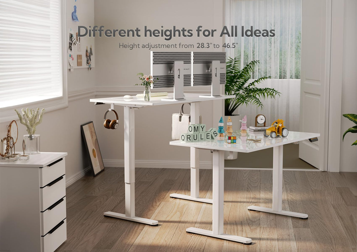 Claiks Small Glass Standing Desk, 35x20 Inch Electric Standing Desk Adjustable Height Quick Install for Computer Workstations, Super White