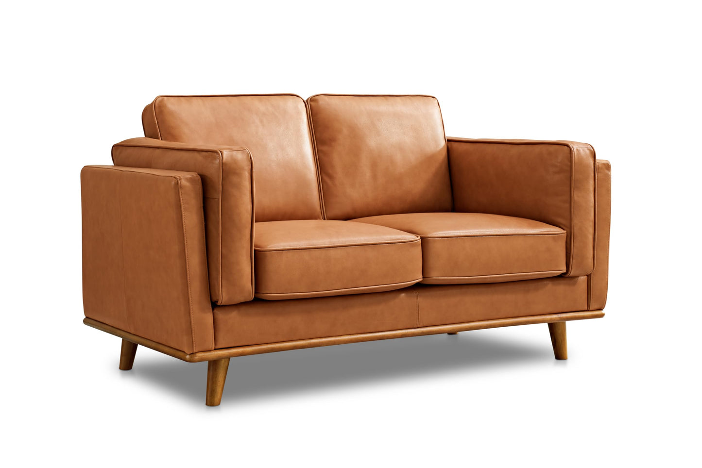 Valencia Artisan Full Leather Loveseat Sofa 66” - Pure Full Italian Nappa Leather Couch, Solid Wood Accent, Ultimate Comfort, Cognac Tan