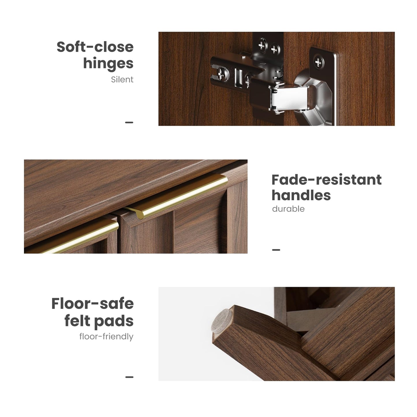 COLAMY Fluted Sideboard Cabinet with Storage, Solid Wood Buffet for Dining Room, Credenza Console with Adjustable Shelves, Walnut Finish, Mid Century Modern Style, Walnut