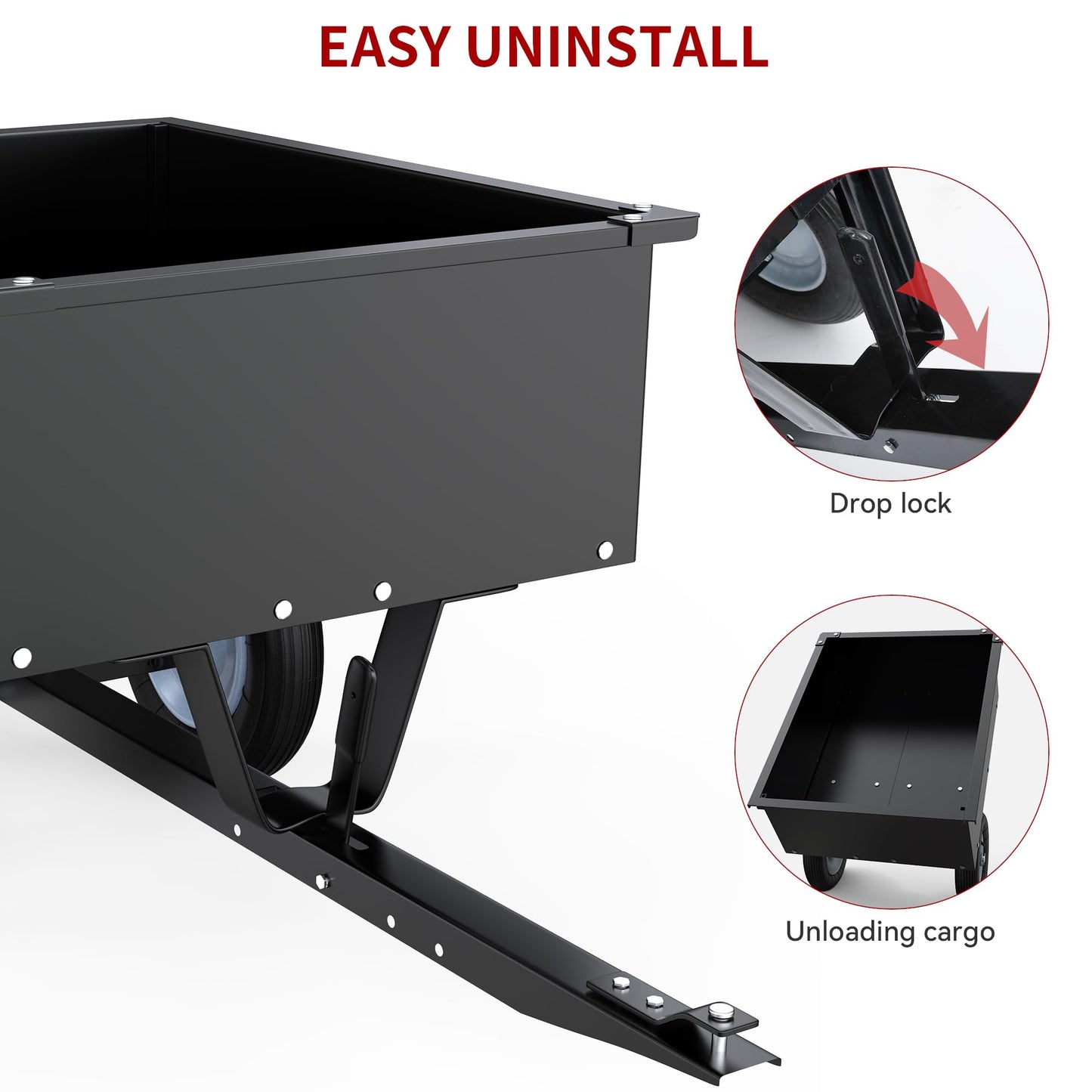 YITAMOTOR ATV Dump Trailer 350LBS, 8 Cu.Ft Tow Behind Utility Dump Trailer, Black Steel Utility Dump Cart for Garden & Yard Work, ATV/UTV Trailer Tow Behind Lawn for Riding Lawn Mower Tractor