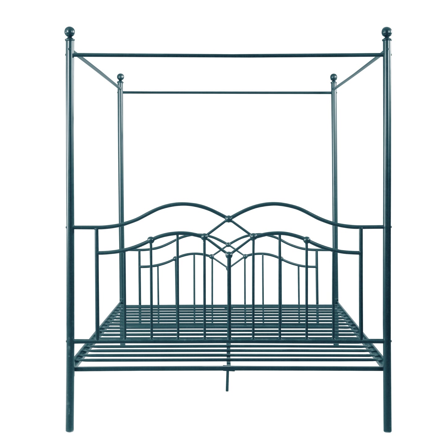Merax Queen Size Canopy Bed Frame, Metal Four-Poster Platform Bed Frame, Under-Bed Storage Space, No Box Spring Needed Easy Assembly Blue