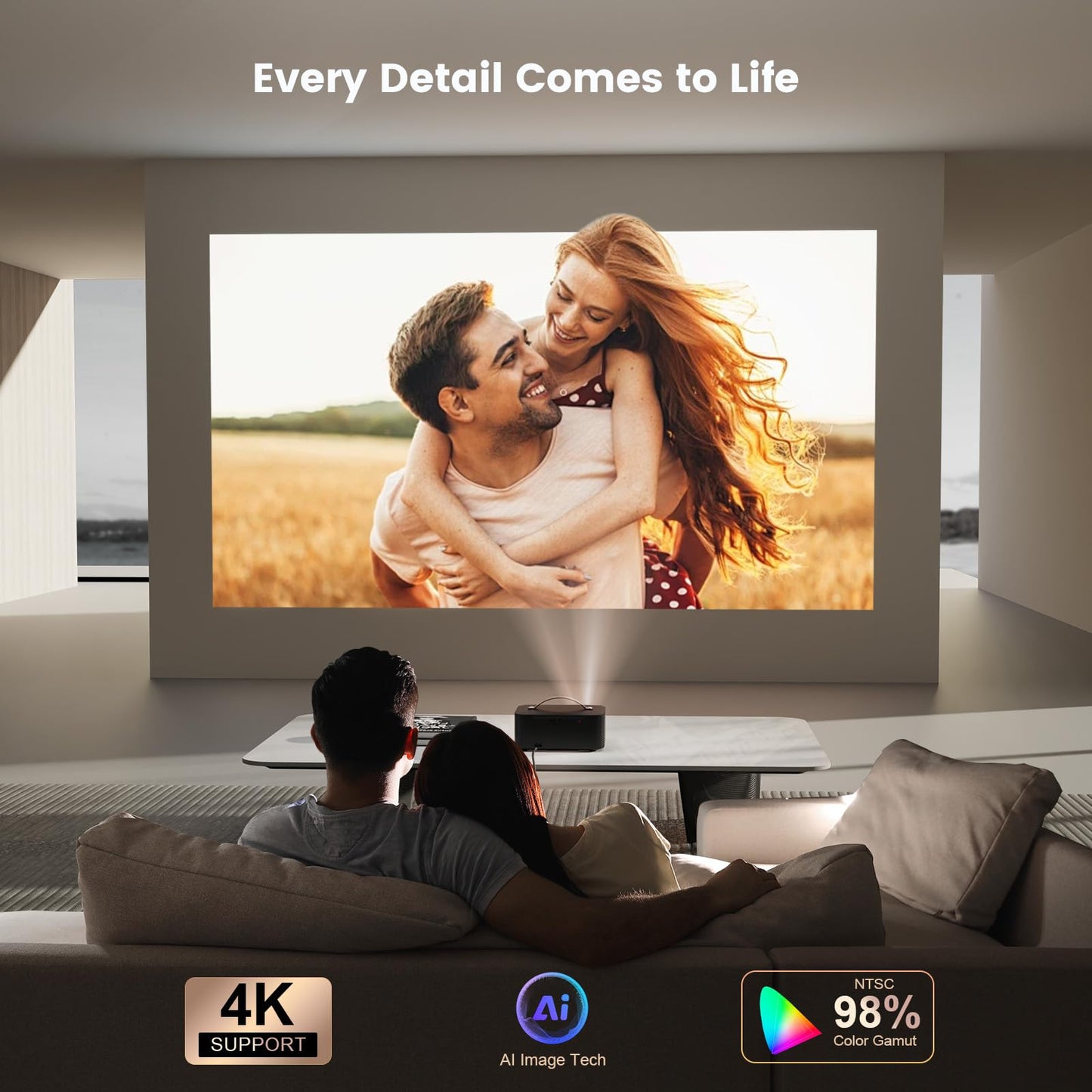 Outdoor-Projector-4K with WiFi and Bluetooth: [3000 Brightness/50W DoIby/Built-in APPs] Portable-Projector Smart OS 2.0&AI Auto Focus, ONOAYO Movie Proyector Compatible with Netflix/YouTube/PrimeVideo