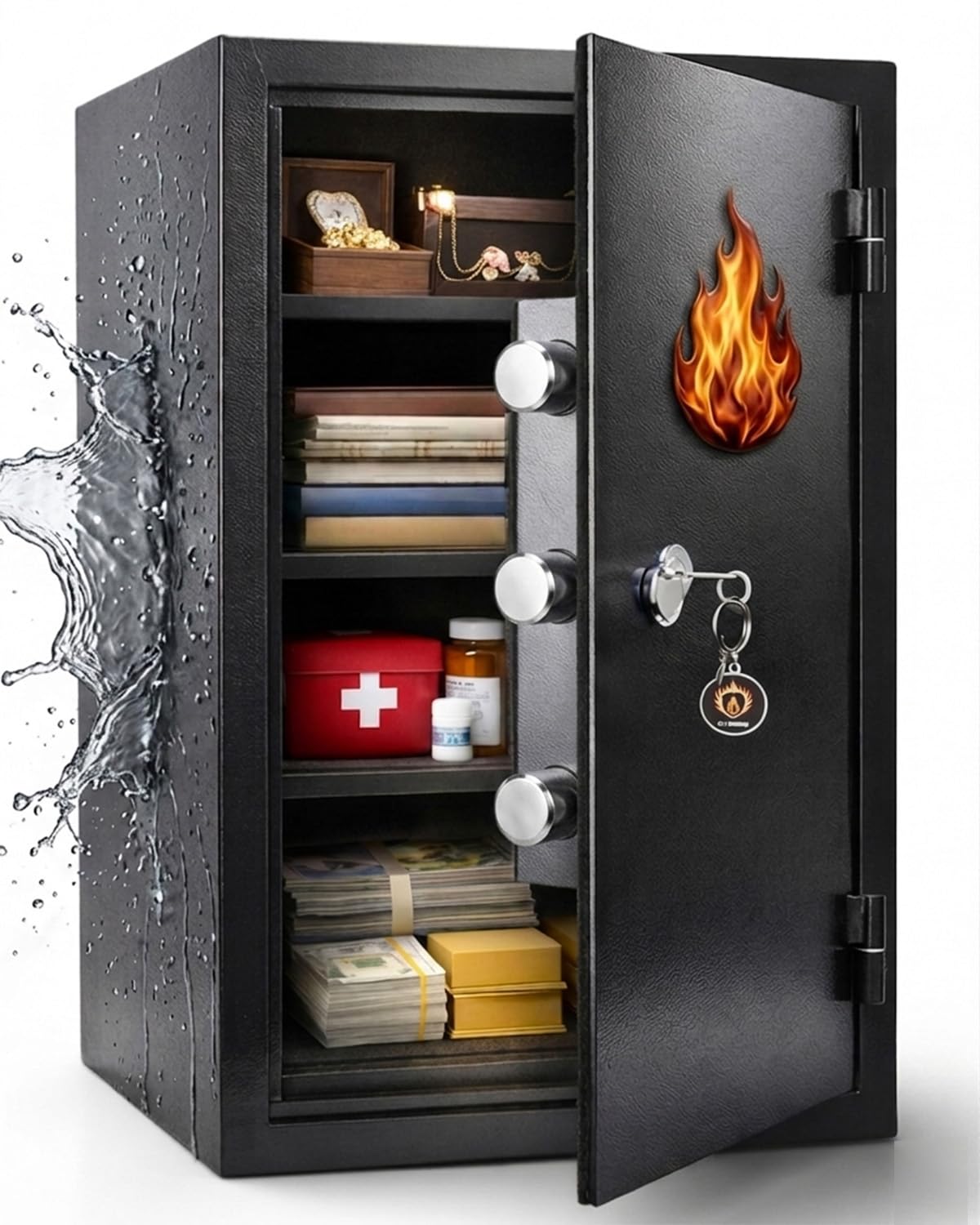 [𝟮𝟬𝟮𝟲 𝗡𝗲𝘄] 23.69'' Tall Fireproof Safe for Home, 1700°F Fire Resistance for 60 Minutes, Fire and Water Proof Safe Box with Mechanical Lock, Removable Shelf for Documents, Cash and Valuable
