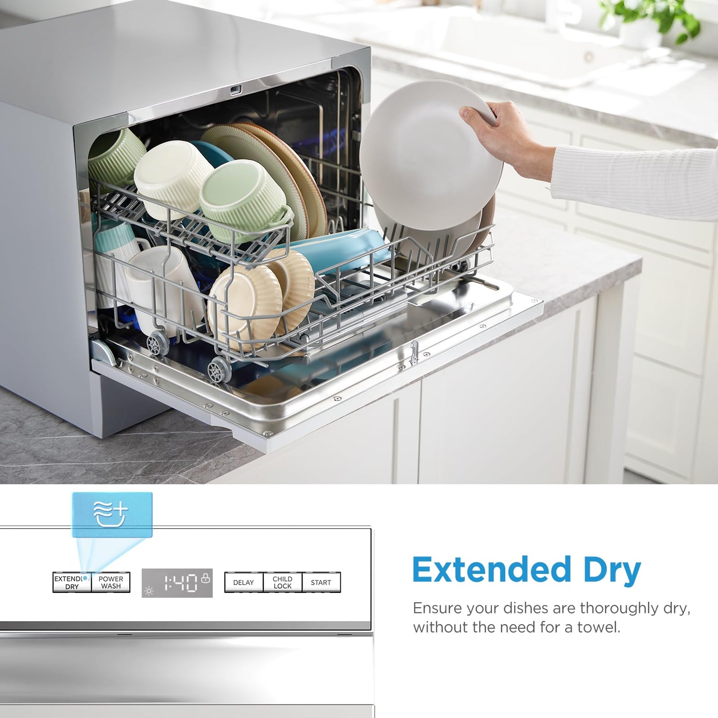 Midea MDC22P2ASS Countertop Dishwasher, 6 Place Settings & 6+2 Washing Cycles Portable Dishwashers, Energy Star Dish Washer for Dorm, RV & Apartment, Silver