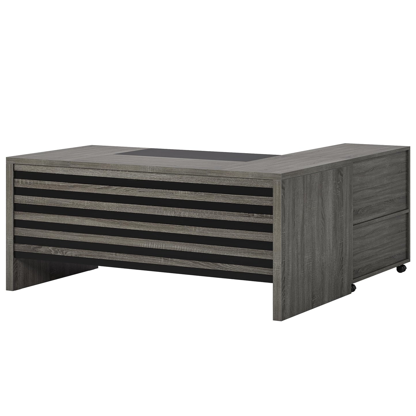 Tribesigns 62.2" Executive Desk with Mobile File Cabinet, L-Shaped Office Desk with Storage Shelves, Large Computer Table Business Workstation Set for Home Office, Grey
