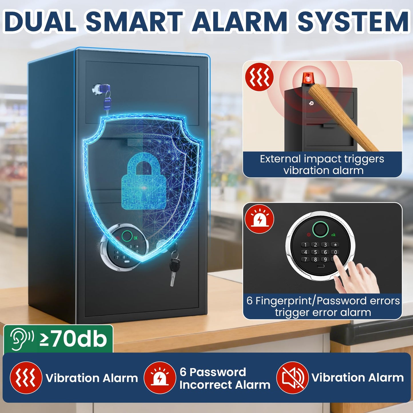 5.8 Cuft Biometric Depository Drop Safe for Business, Heavy Duty Fingerprint Safe Box with Quick Place Drop Slot, Digital Keypad and Spare Key, Drop Safes for Business Retail Mail Church