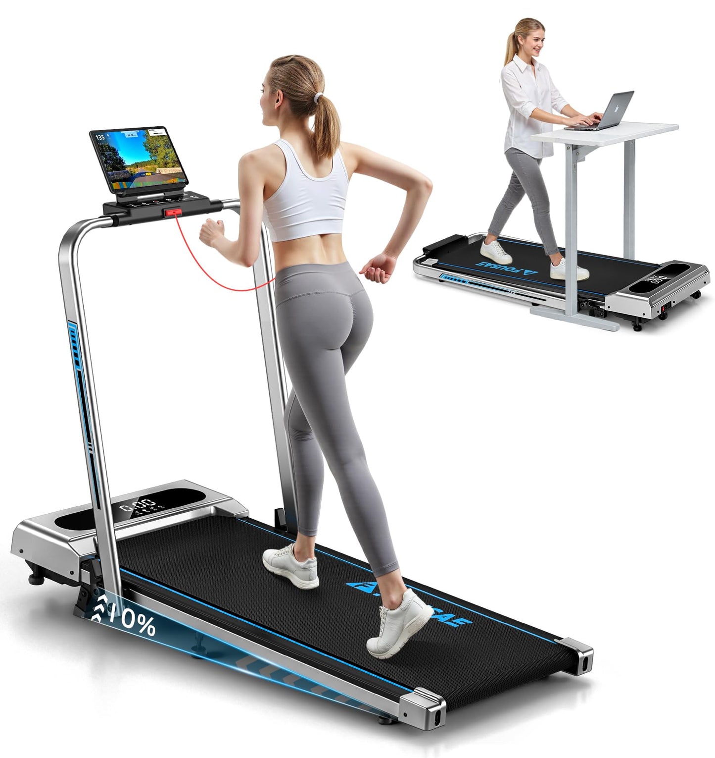 FOUSAE 5 in 1 Foldable Treadmill, 7.5 MPH Treadmills for Home with App Compatible, Treadmill with 10% Incline, 3.0HP Brushless Drive, Remote Control and LED Display, 12 HIIT Programs, 400 LBS Capacity