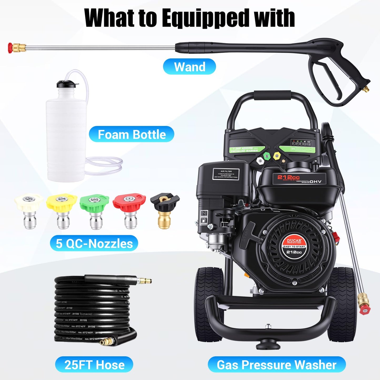 4200PSI Gas Pressure Washer 4.0GPM Gas Power Washer 212CC Gas Powered Washing Machine Commercial High Pressure Washer with 25ft Hose&5 Nozzles for Patio Garden Yard Vehicle,EPA/CARB/ETL (Black)