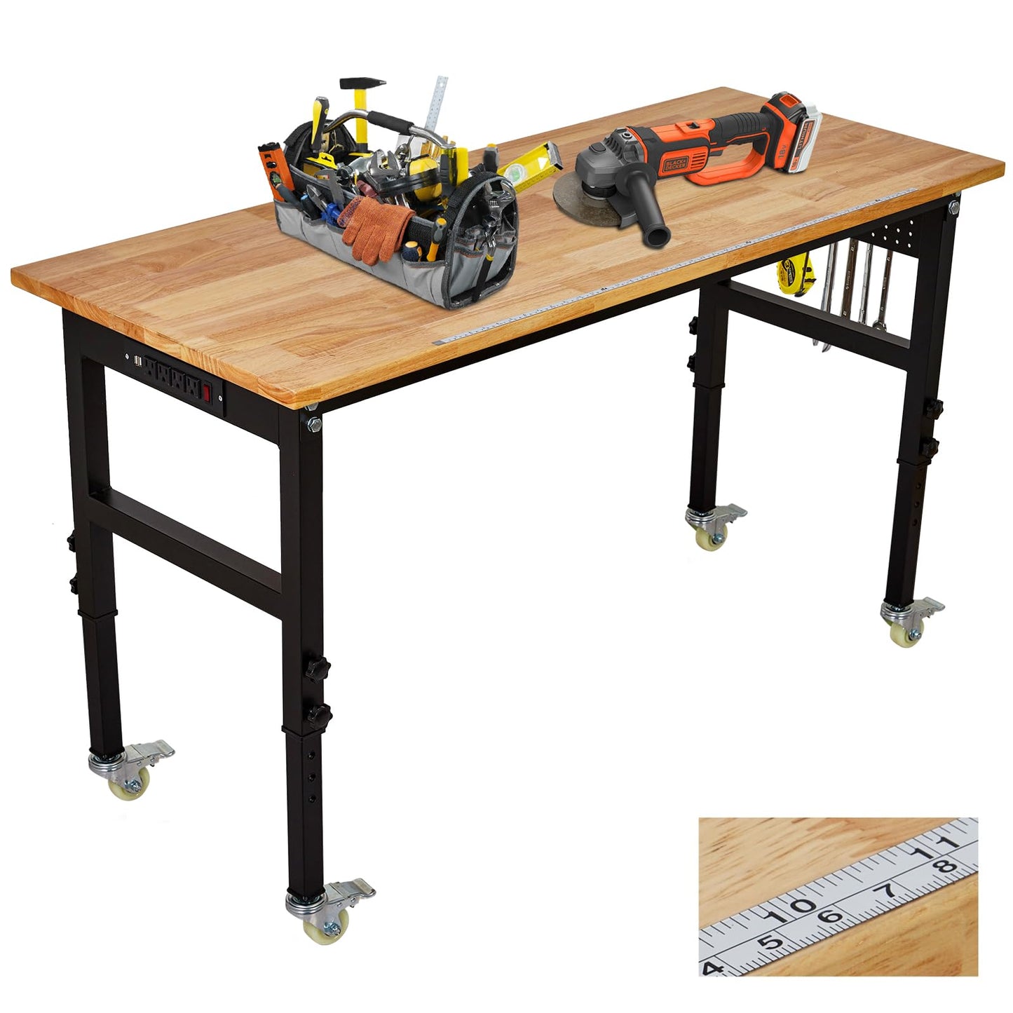 Adjustable Workbench with Wheels 70x21 Inches-Heavy Duty Adjustable Height Work Benches for Garage,Lockable Rolling Workbenches for Workshop and Home DIY 27.8"-39.5" Height