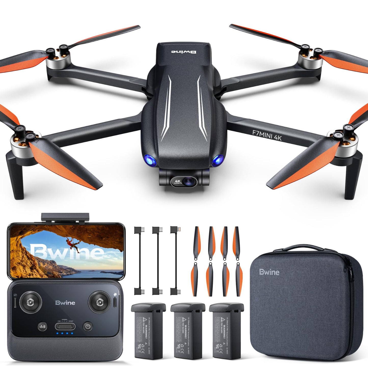 Bwine F7MINI 4K Video 8K Photo Drones with Camera for Adults, 3-Axis Gimbal EIS, 96Mins, 249g FAA-exempt, Over 6KM Transmission, Al GPS Smart Return, Follow, Waypoint, Orbit Fly, Better for Beginner