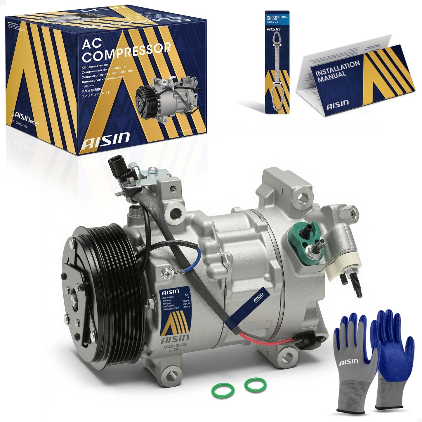 AISIN AFTERMARKET ACCH-00436 Air Conditioner AC Compressor - Compatible with Acura RDX 2019-2024 2.0L, TLX 2021-2022 2.0L - with 7-Pulley Groove, with Clutch