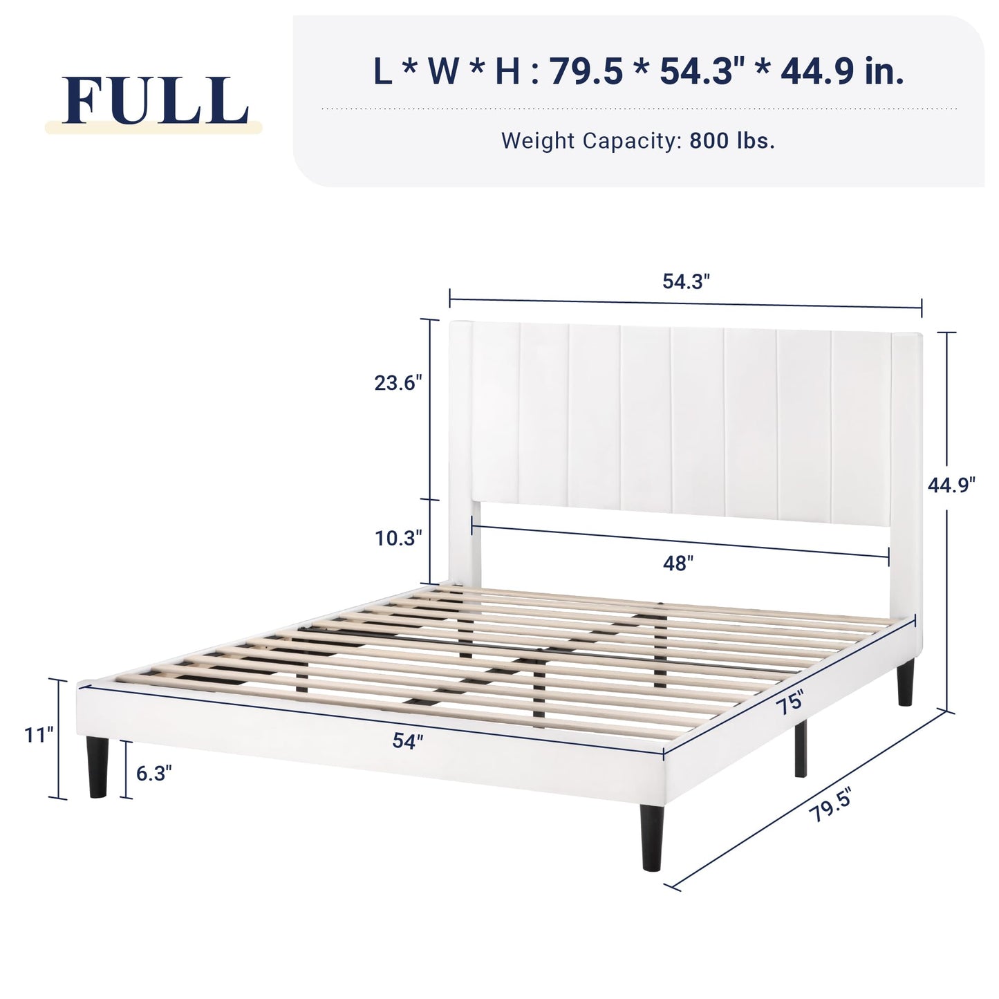 Allewie Full Bed Frame/Velvet Upholstered Bed Frame with Vertical Channel Tufted Headboard/Strong Wooden Slats/Platform Bed Frame/Mattress Foundation/Box Spring Optional/Easy Assembly/White