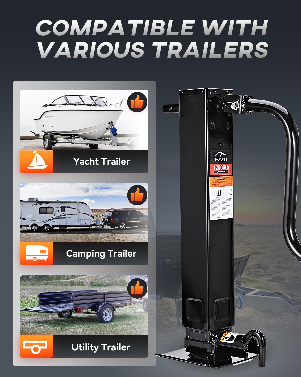 FZZD 12000lbs Heavy Duty Trailer Jack,Square Direct Weld,26" Vertical Travel,Adjustable Drop Leg,for Lift Utility Trailer, Vehicle, Boat, and Rv
