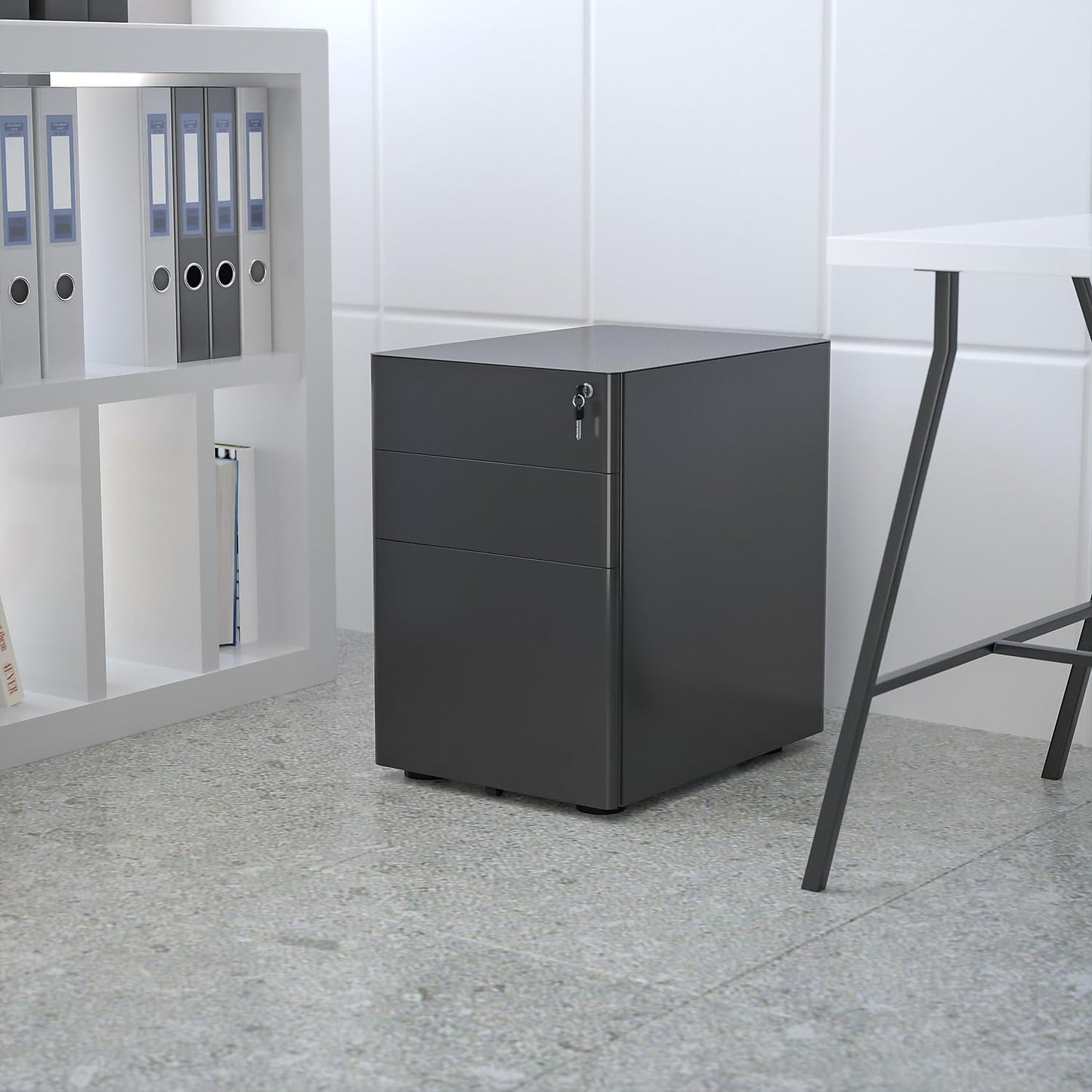 Flash Furniture Warner Modern 3-Drawer Mobile Locking Filing Cabinet with Anti-Tilt Mechanism and Hanging Drawer for Legal & Letter Files, Black