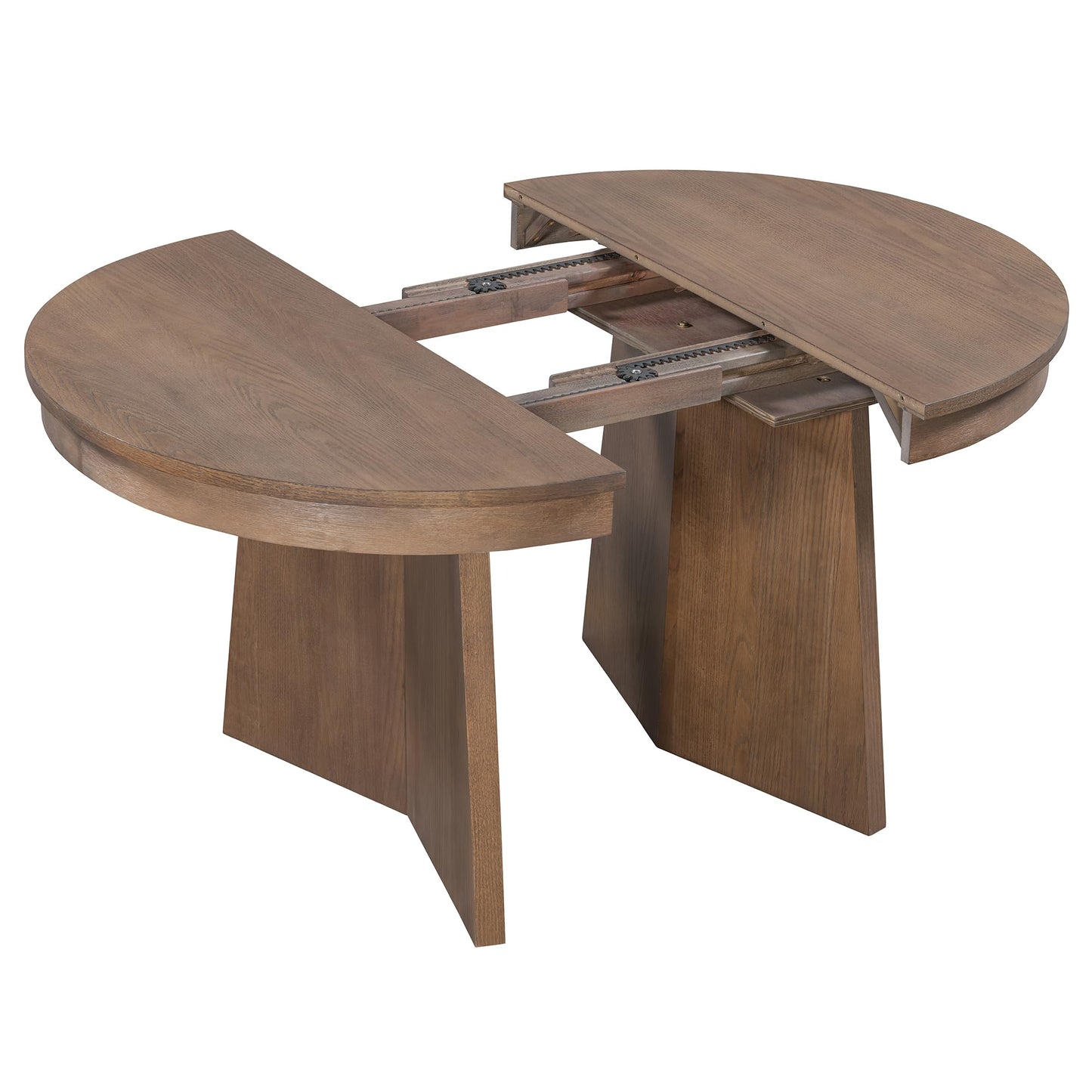 Merax Extendable Round Dining Table Set for 4, Wooden Construction with Upholstered Chairs with Rattan Backrests, Retro Style for Kitchen, Indoor Use, Walnut