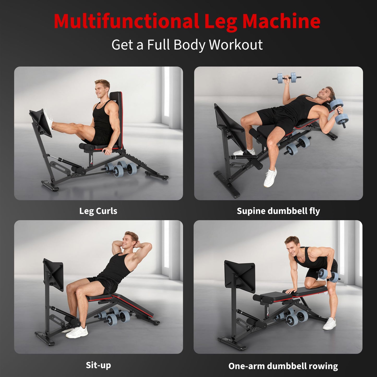 PASYOU Leg Press Machine, Adjustable Weight Bench with Leg Extension, 1300LBS Weight Capacity Leg Press Machines for Home Gym Full Body Exercise, Leg Workout Equipment with Dumbbell Rack