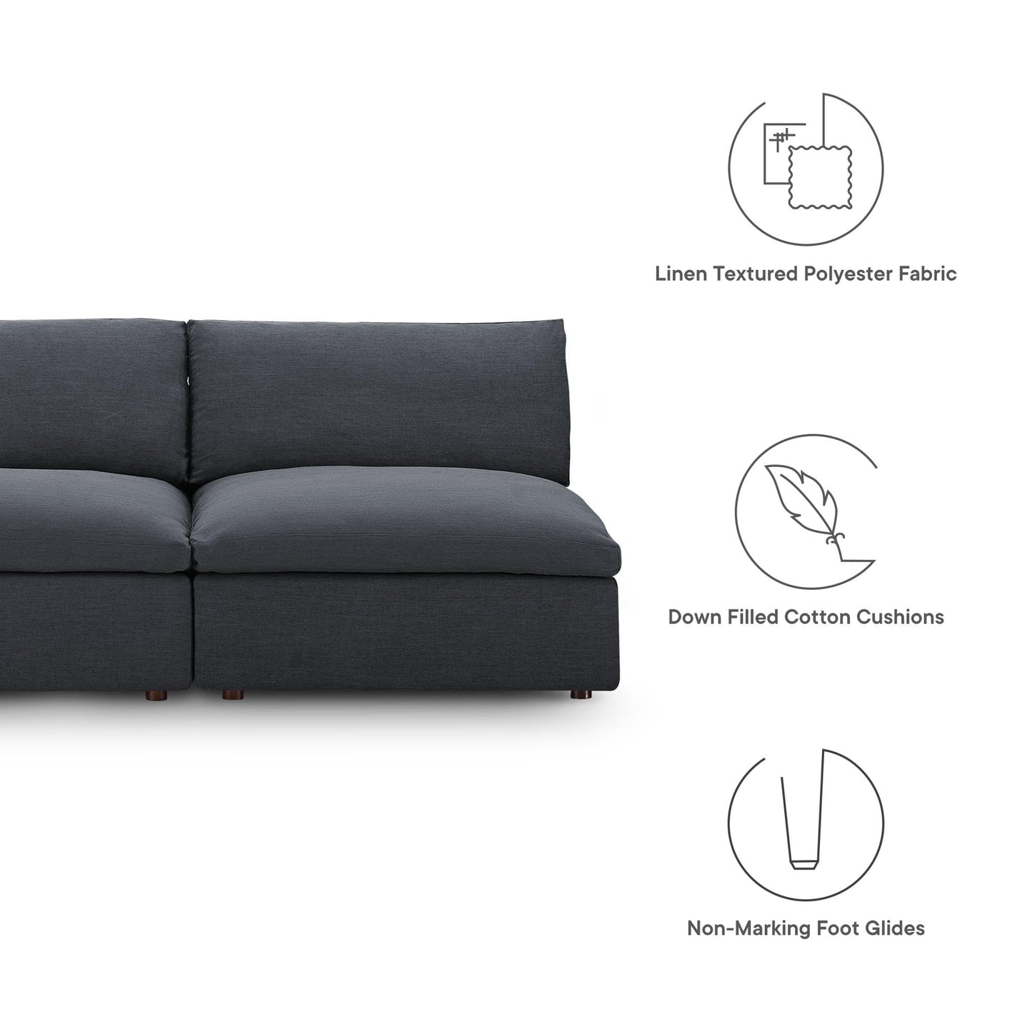 Modway Commix Upholstered Modular Armless Loveseat - Down-Filled Overstuffed Sectional Sofa - 2 Seater Couch - Armless Chairs Set for Contemporary Living Rooms