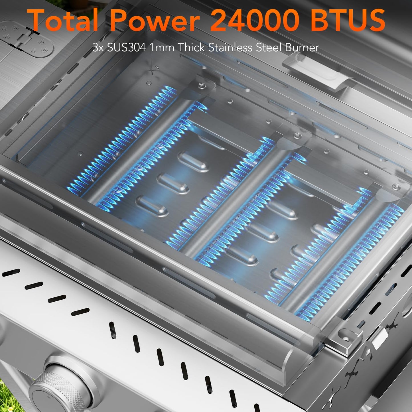 Heavy-Duty 3-Burner Propane Gas Griddle, Portable Griddle with Collapsible Stand, Full Stainless Steel Construction, 24,000 BTU Flat Top Gas Grill Griddle for Camping, Tailgating, Backyard & Patio