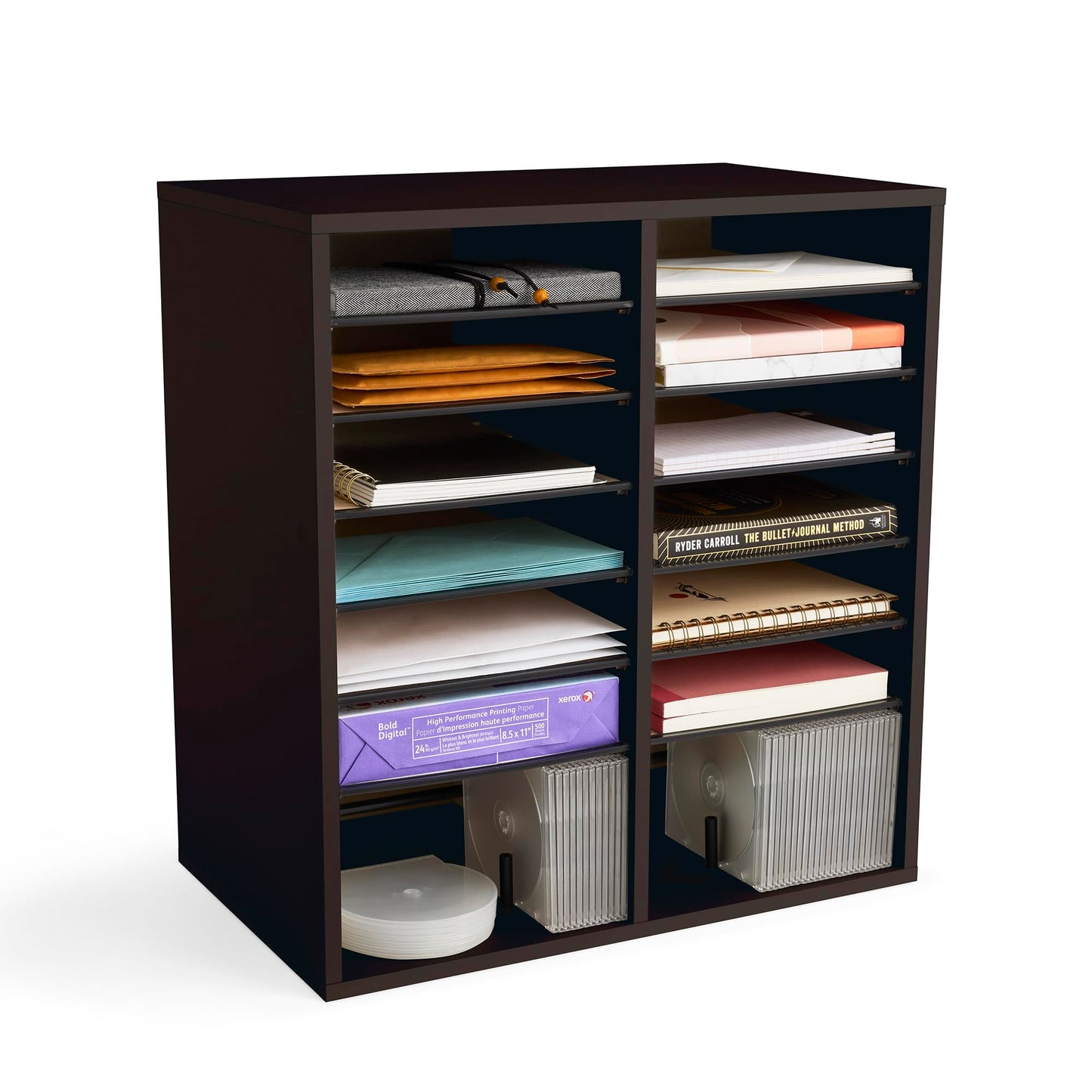 Safco Wooden Paper and Mail Organizer for Home Office and Classroom, Adjustable Shelves and Stackable