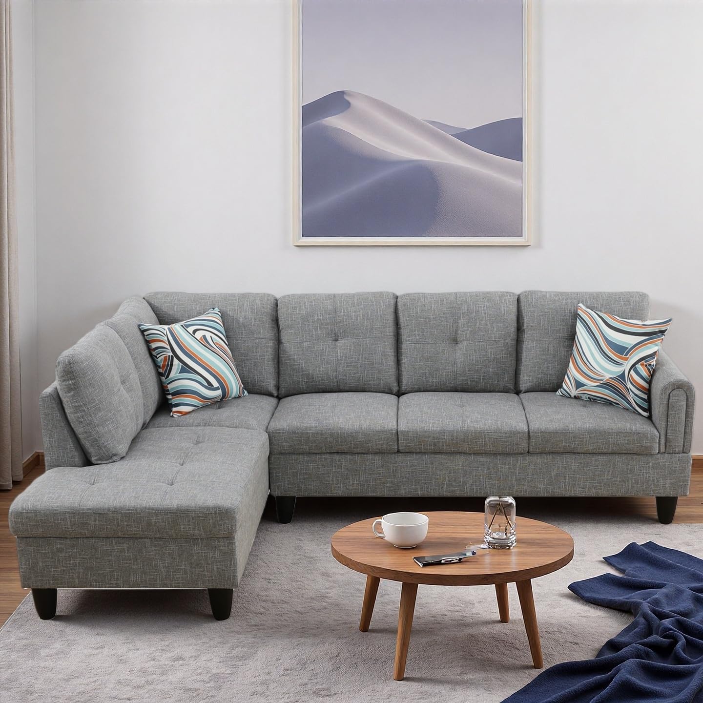 Trygoal L Shape Sectional Couch with Chaise, 97 Inch Modular Sofa with Ergonomic Reclined Backrest, Sectional Couches for Living Room, High-Density Foam, for Office and Small Apartment, Grey