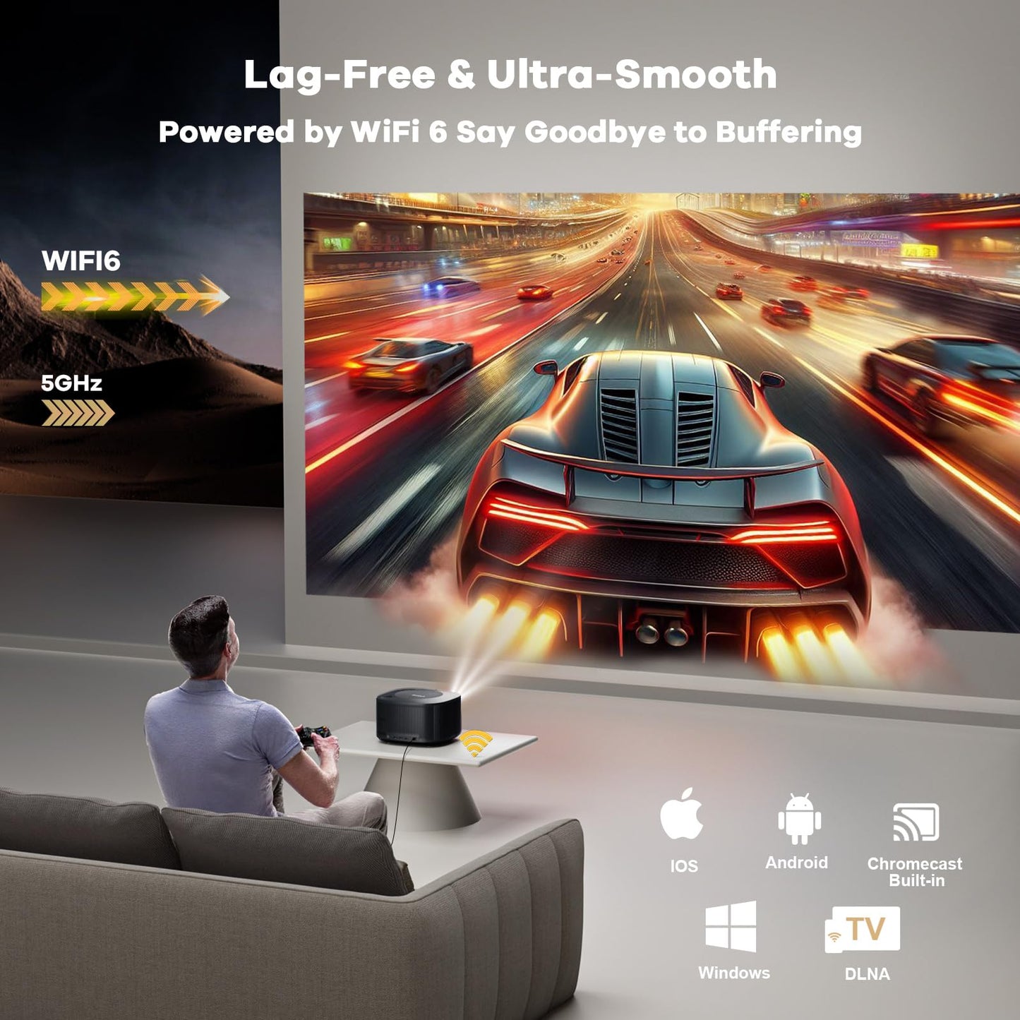 Outdoor-Projector-4K with WiFi and Bluetooth:[3500 Bright/60W Dolby Audio/Official Licensed Apps],Smart-Projector with AI Auto Focus,ONOAYO ONO5Pro 2.0 Movie Projector for Indoor/Outdoor 2026New
