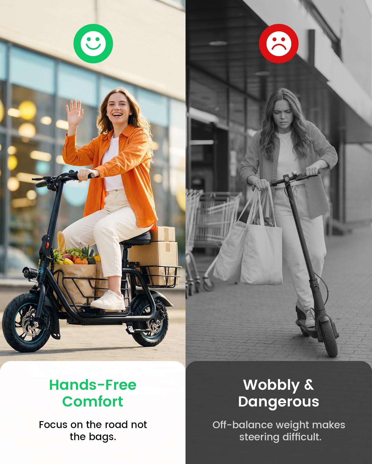 Gyroor C1S Electric Scooter with Seat for Adults - 550W Motor, Pet Basket, 19 MPH Top Speed, 20 Miles Range, 12" Pneumatic Tires, Foldable Commuting Scooter, Black