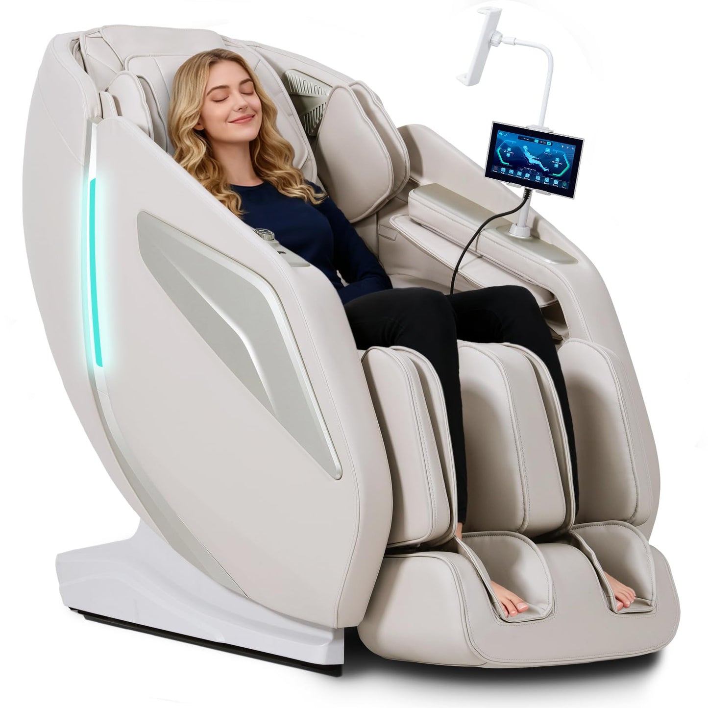 4D Massage Chair Full Body Zero Gravity Heated Recliner with Body Scan, 55" SL-Track & Stretch, 40 Airbags - Shiatsu, Knead, Foot Rollers, Voice & APP Control, 15 Auto Modes & 9 Techniques (Beige)
