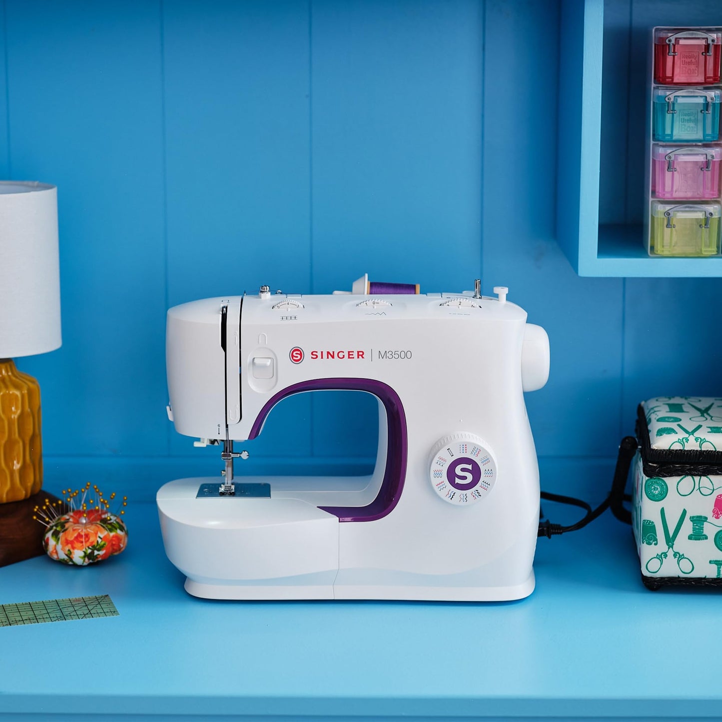 SINGER® M3500 Lightweight & Portable Sewing Machine with Accessory Kit | 32 Built-In Stitches Deliver 110 Stitch Applications | LED Light & 1-Step Buttonhole | Great for Quilting, Crafts & Mending