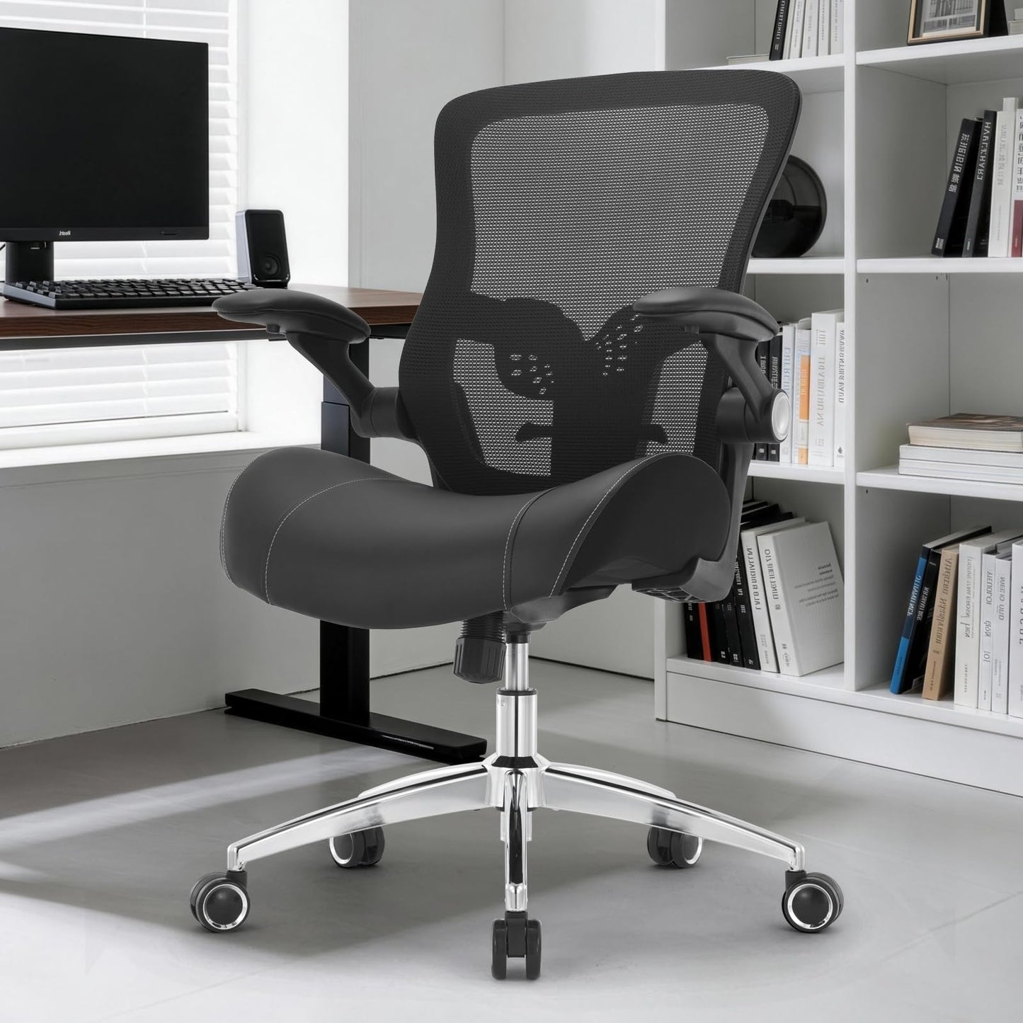 Big and Tall Office Chair 400lbs, Ergonomic Desk Chair with Wide 3D Modeling Foam Seat Cushion Heavy Duty Computer Chair with Adjustable Lumbar Support & Arms, Mesh Executive Chair for Home Office