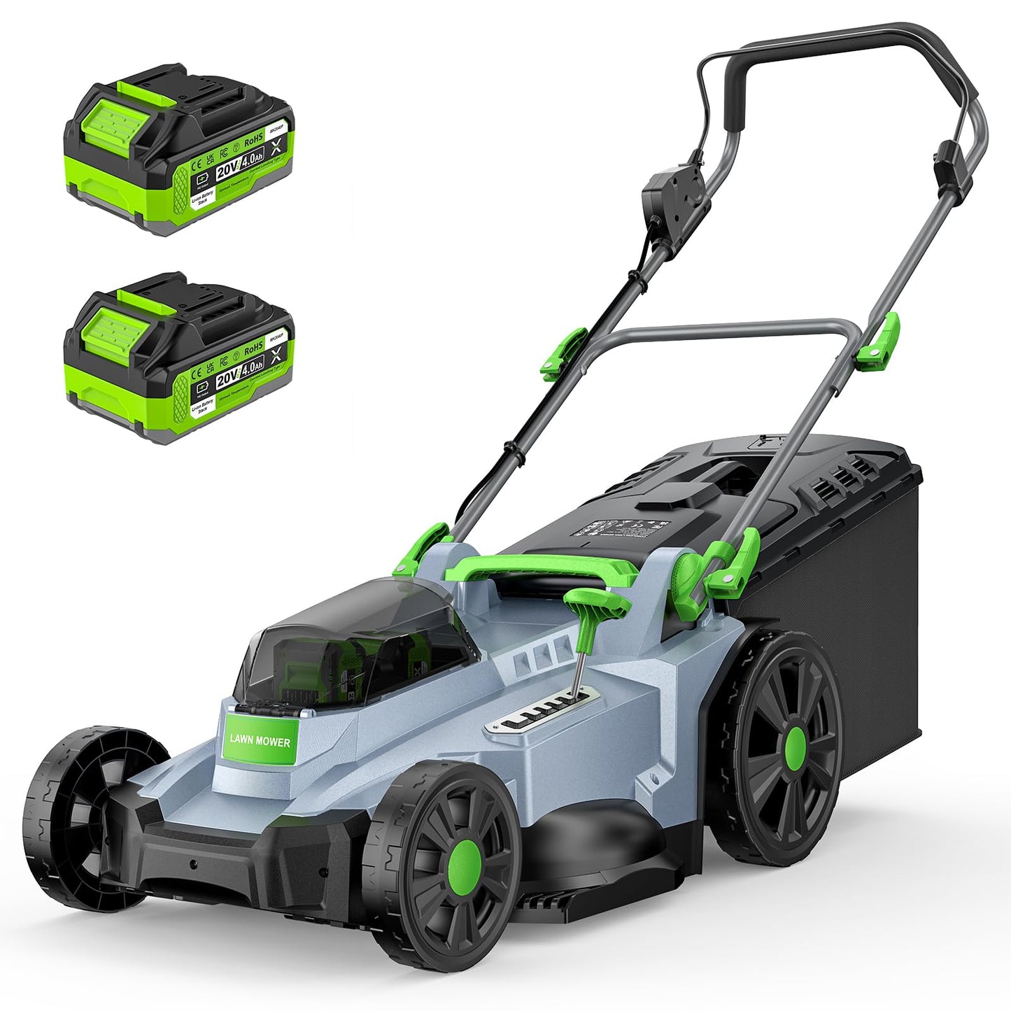 40V Cordless Lawn Mower, 17-Inch Walk Behind Lawnmower with 2 x 20V 4.0Ah Battery, Brushless Motor, 6 Cutting Heights, 50L Grass Bag, for Garden/Patio/Yard/Lawn