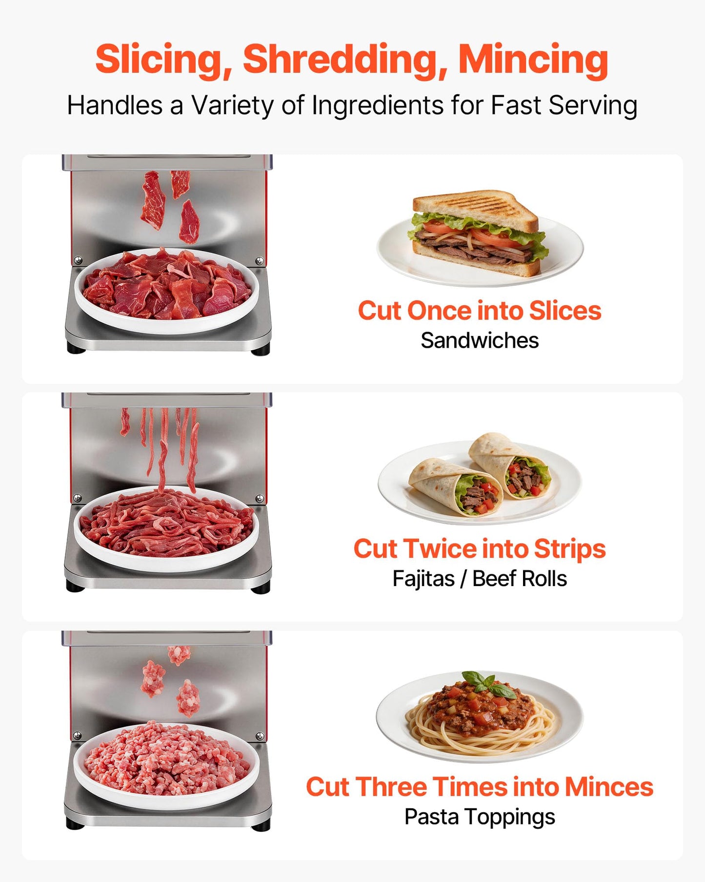 VEVOR Meat Cutting Machine, 850W Commercial Slicer, 3.5mm Heavy Duty Stainless Steel Blade Shredder for Boneless Meat Soft Vegetables, Electric Food Slicers for Kitchen Restaurant Supermarket