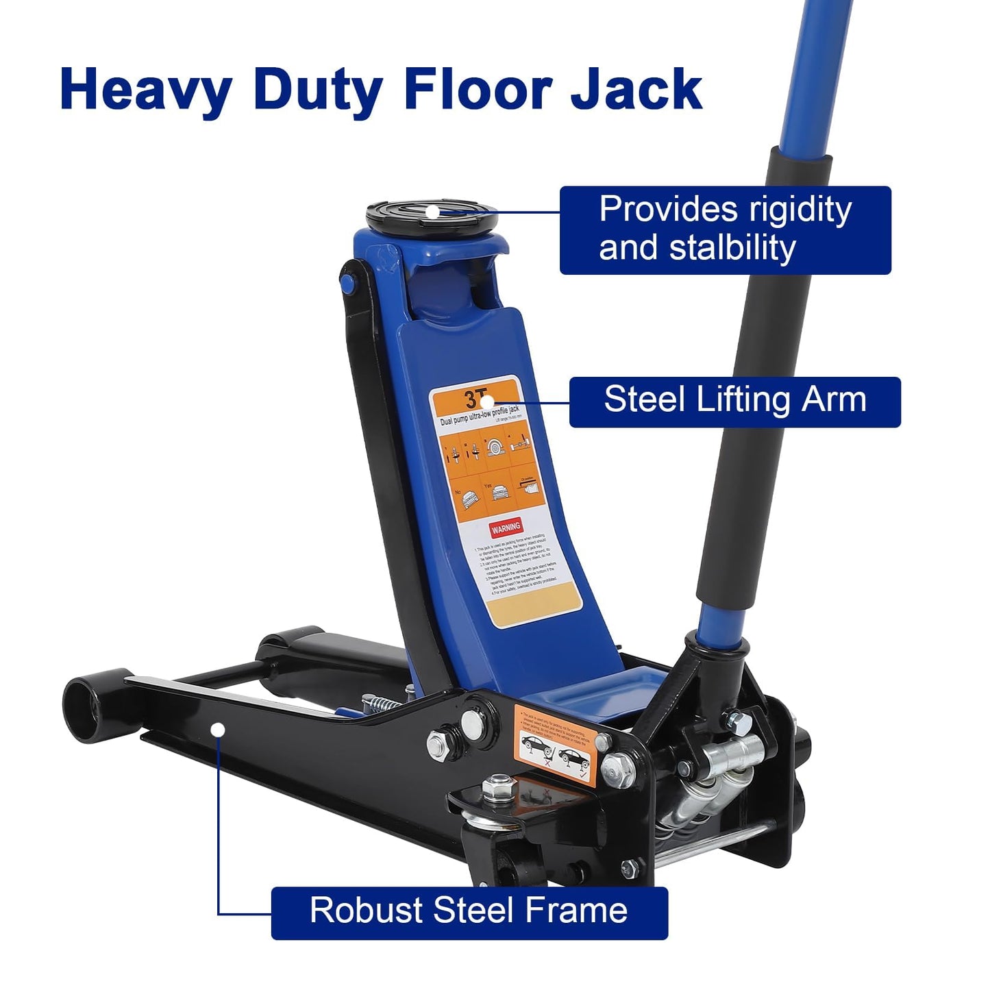 GarveeTech 3 T Low Profile Floor Jack, Professional Low Profile Hydraulic Jack, Heavy Duty Steel Racing Floor Jack with Dual Piston Quick Lift Pump,Lift Range 3 in-19.5 in,Hydraulic Car Jack, Blue