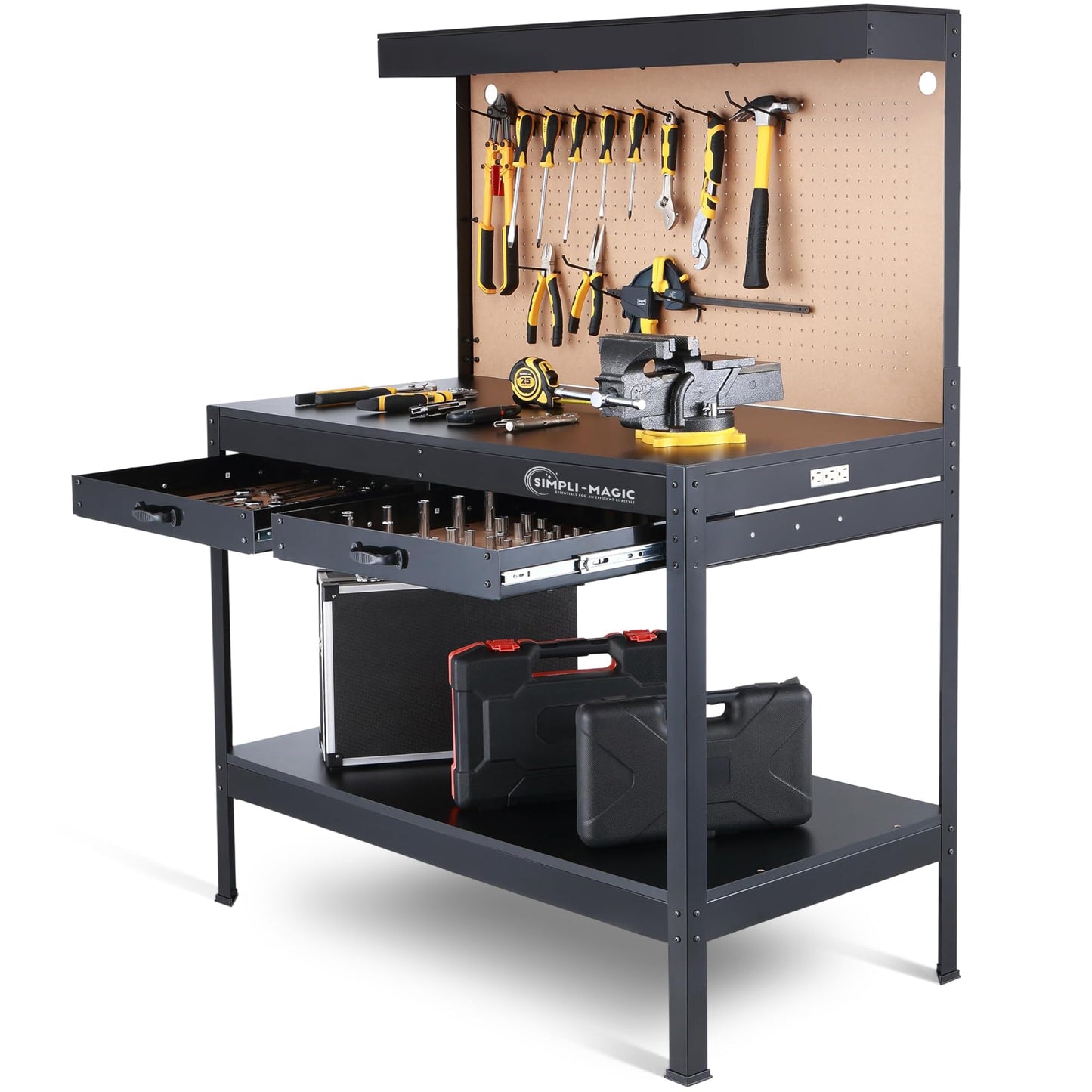 Simpli-Magic 48-Inch Workbench with Power Outlets and Light, Large Capacity 500LBS Evenly Distributed