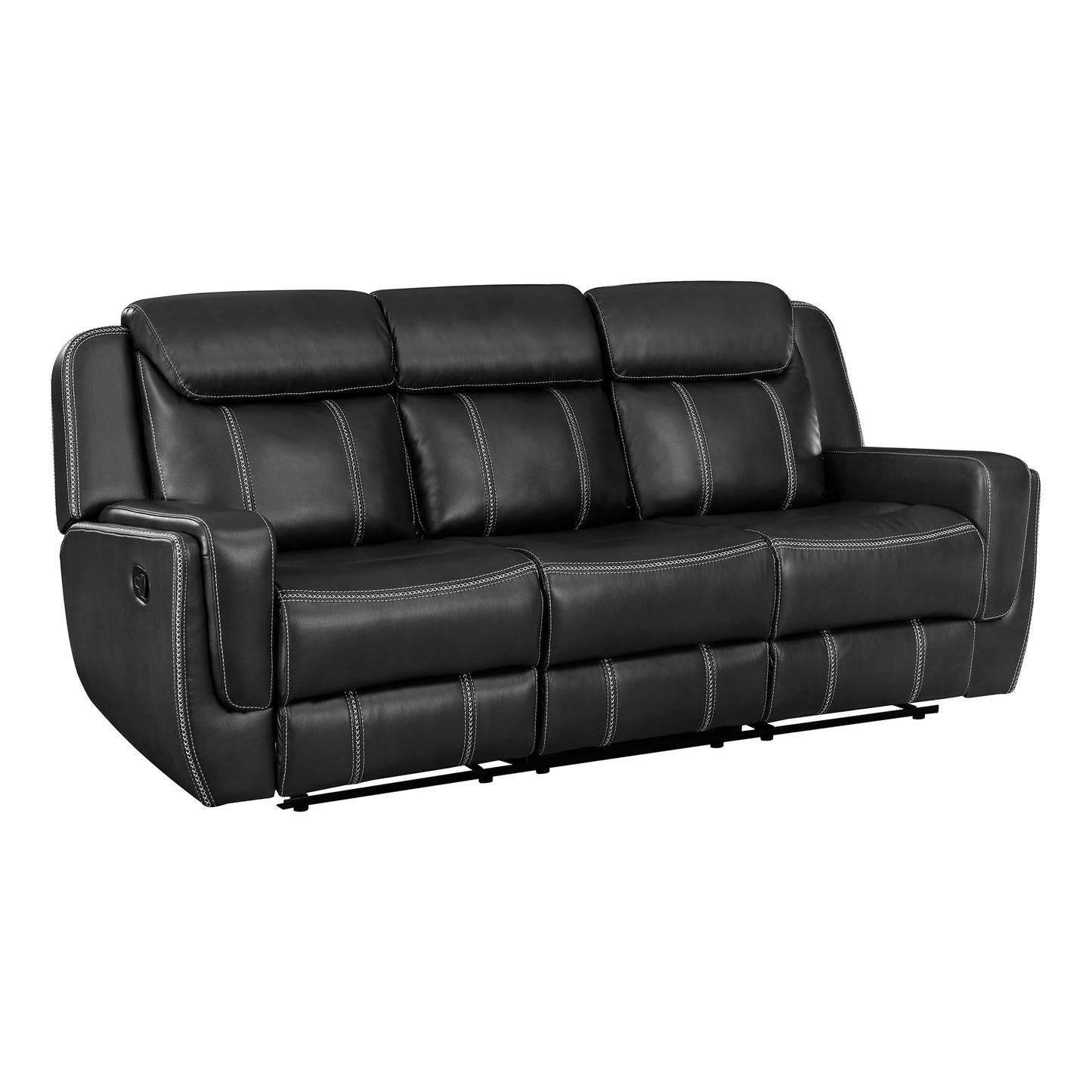 Lexicon Modern Double Recliner Sofa, Faux Leather Reclining Sofa With Center Drop-Down Cup Holders, Storage Pouch, Receptacles, USB Ports, Manual Recliner Couch For Living Room/Office/Apartment, Black